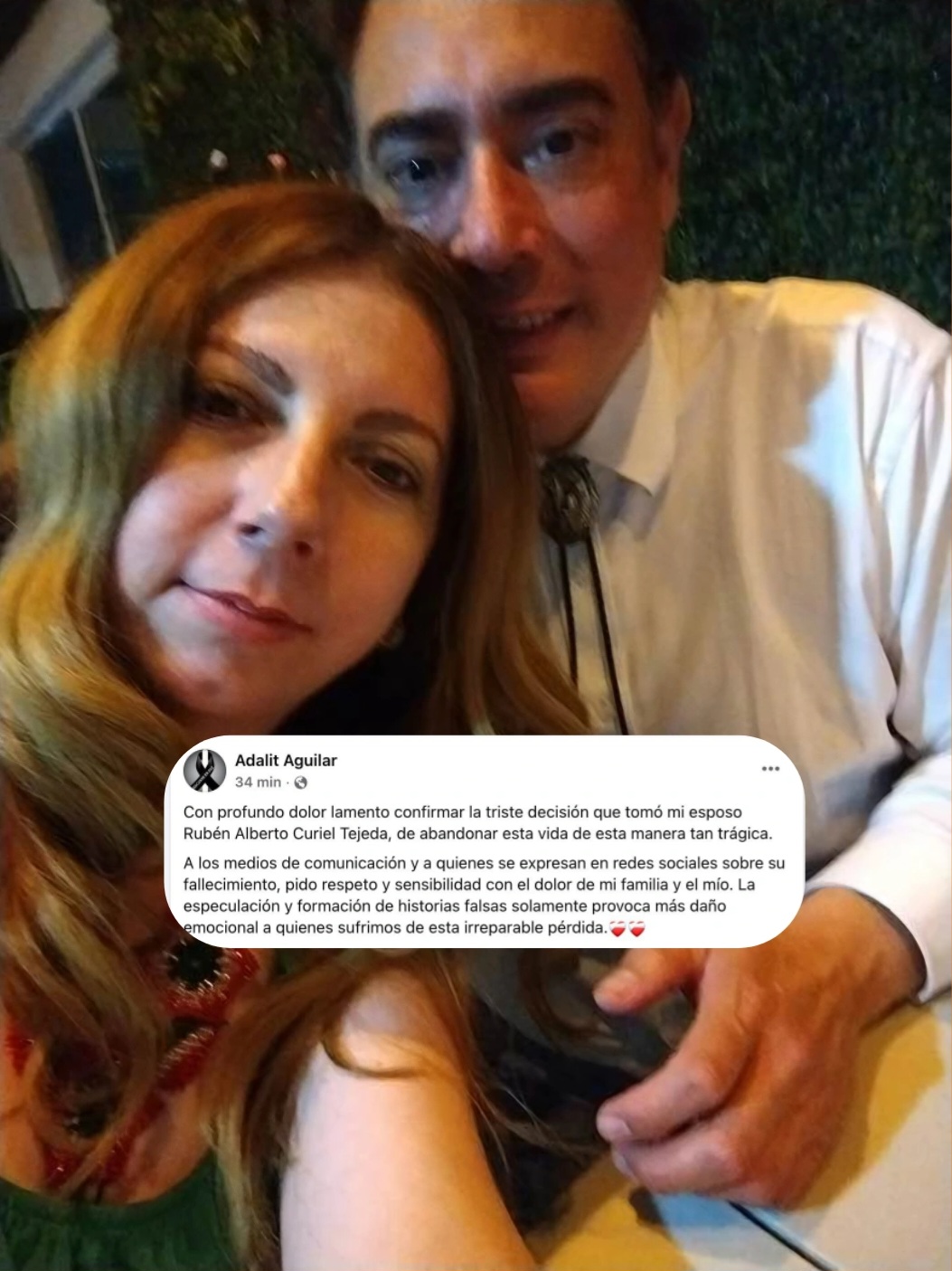 "La especulación provoca más daño": Esposa de Rubén Curiel pide frenar especulaciones sobre el suicidio del exfiscal